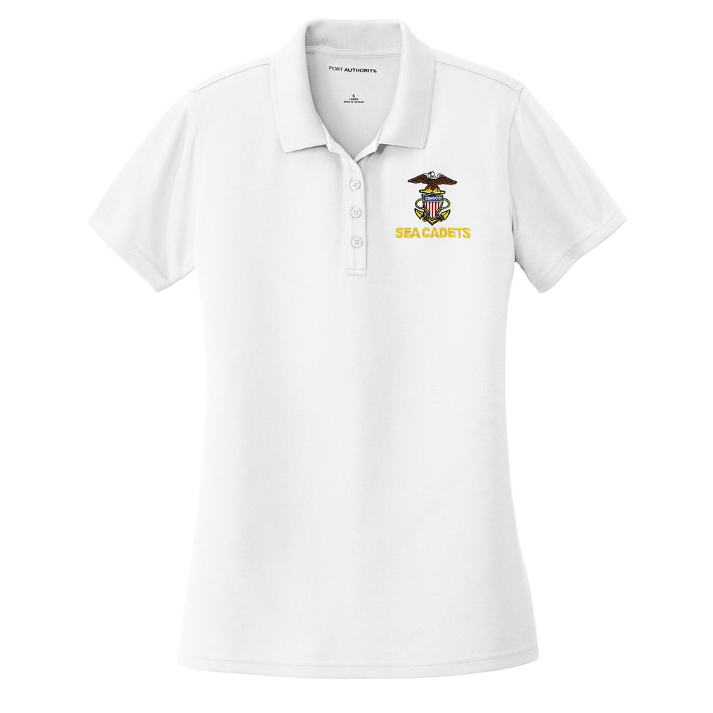 Ladies White Short Sleeve Polo Shirt Embroidered With Sea Cadet Logo