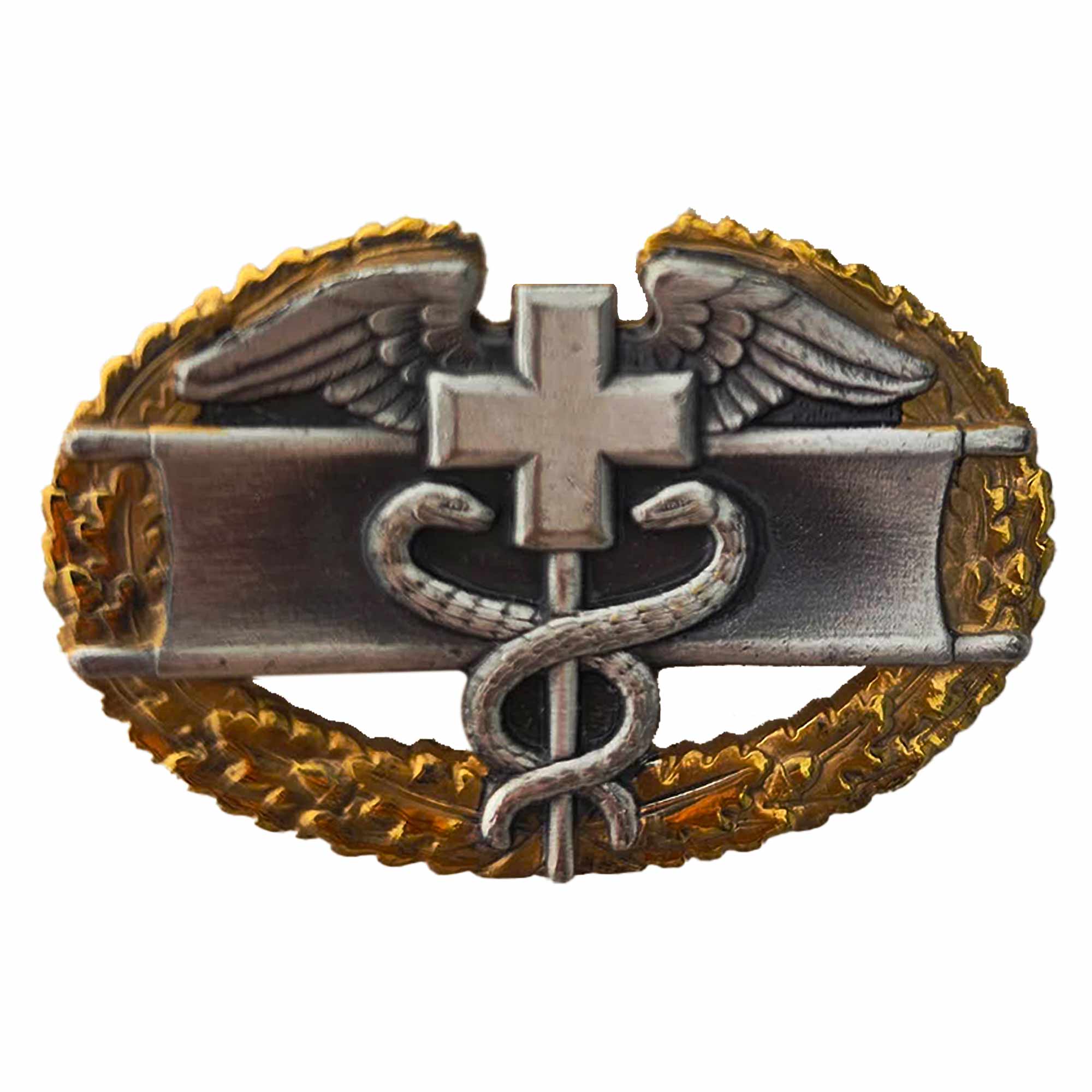 Army Badge: Master Combat Medical First Award - regulation size, silver oxidized