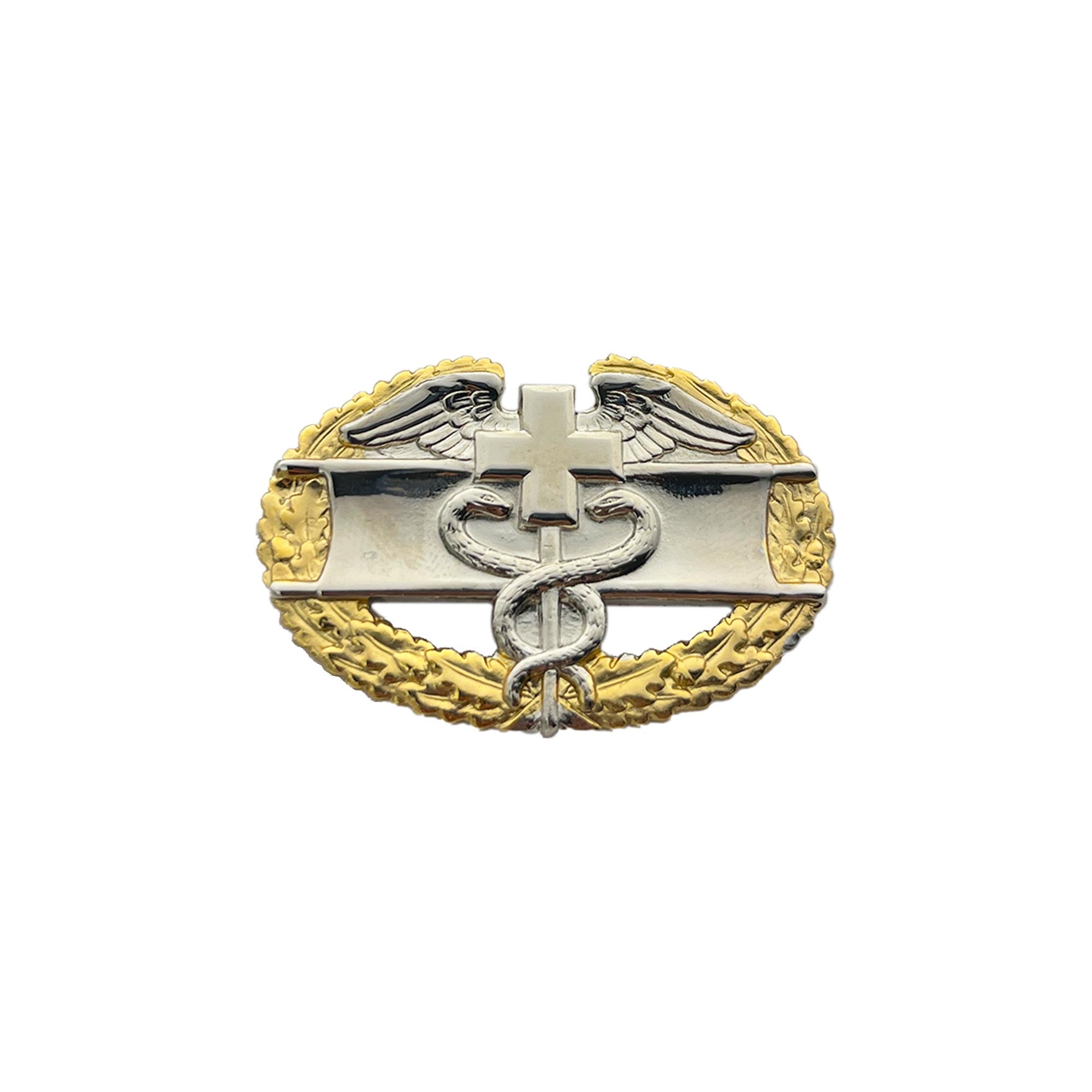 Army Badge: Master Combat Medical First Award - regulation size, mirror finish with gold wreath