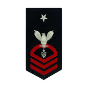 Navy E8 FEMALE Rating Badge: CWT Cyber Warfare Technician - seaworthy red on blue