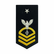 Navy E8 FEMALE Rating Badge: CWT Cyber Warfare Technician - seaworthy gold on blue