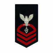 Navy E7 FEMALE Rating Badge: CWT Cyber Warfare Technician - seaworthy red on blue