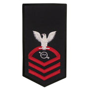 Navy E7 FEMALE Rating Badge: OS Operations Specialist - seaworthy red on blue