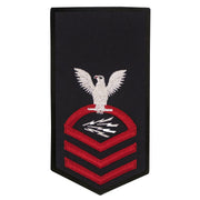 Navy E7 FEMALE Rating Badge: IT Information Systems Technician  - seaworthy red on blue