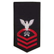 Navy E7 FEMALE Rating Badge: LS Logistics Specialist - seaworthy red on blue
