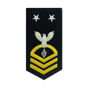 Navy E9 FEMALE Rating Badge: CWT Cyber Warfare Technician  - seaworthy gold on blue