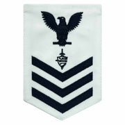 Navy E6 MALE Rating Badge: CWT Cyber Warfare Technician - blue chevrons on white CNT