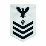 Navy E6 FEMALE Rating Badge: CWT Cyber Warfare Technician - blue chevrons on white CNT