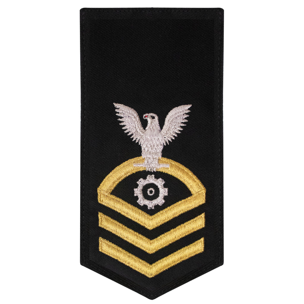 Navy E7 FEMALE Rating Badge: EN Engineman - seaworthy gold on blue