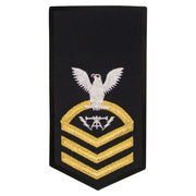 Navy E7 FEMALE Rating Badge: FC Fire Controlman - seaworthy gold on blue