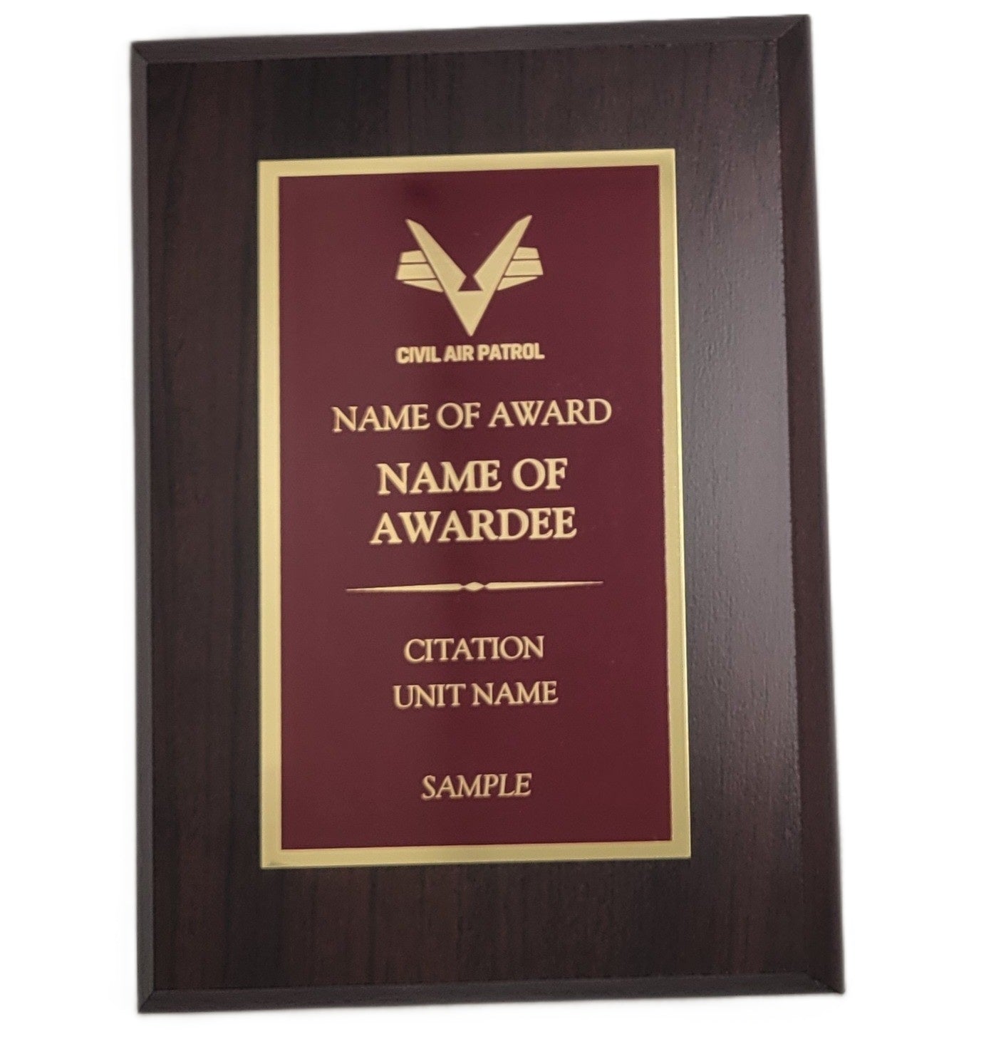 CAP Plaque: Red plate mounted on Cherry wood - engraving plate Flying V