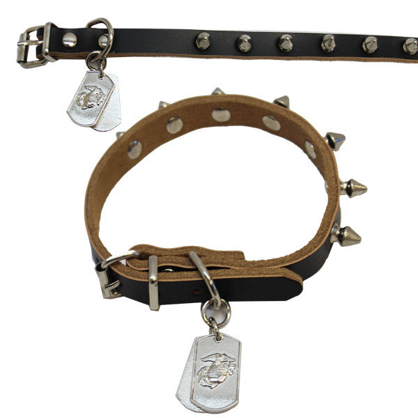 Pet Insignia - MEDIUM SPIKED LEATHER COLLAR WITH EGA TAG