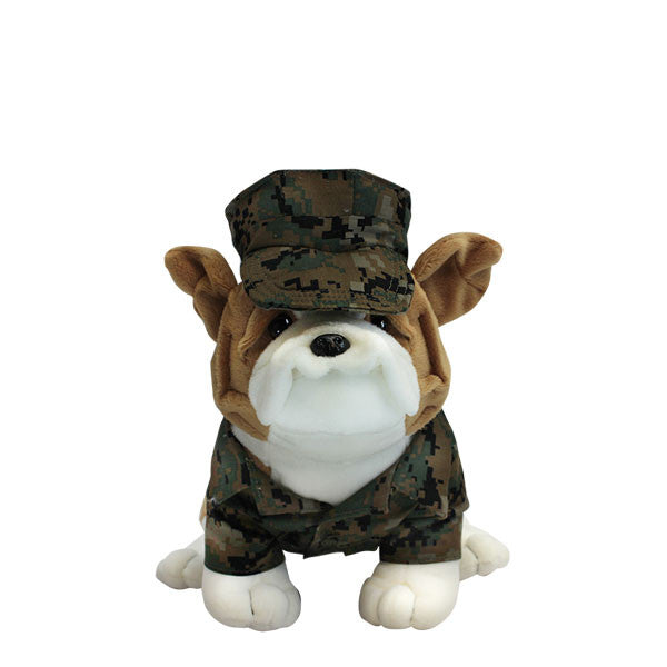 Marine Corps Mini Chesty Bulldog in Woodland Marpat with Cover 9"