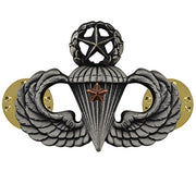 Army Badge: Master Combat Parachute First Award - silver oxidized