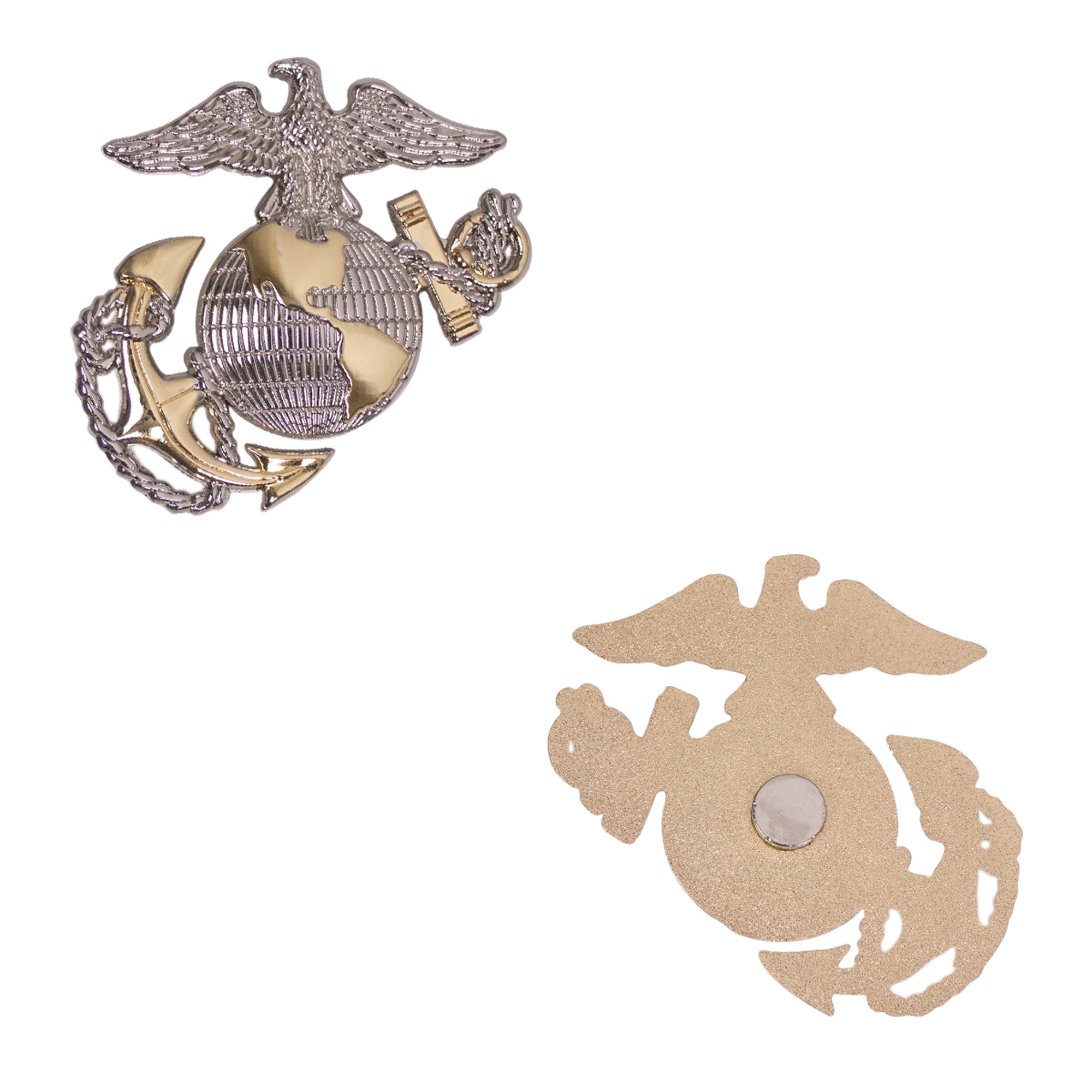 Coin 2.5" Magnet: Marine Corps Eagle, Globe and Anchor - Silver/Gold