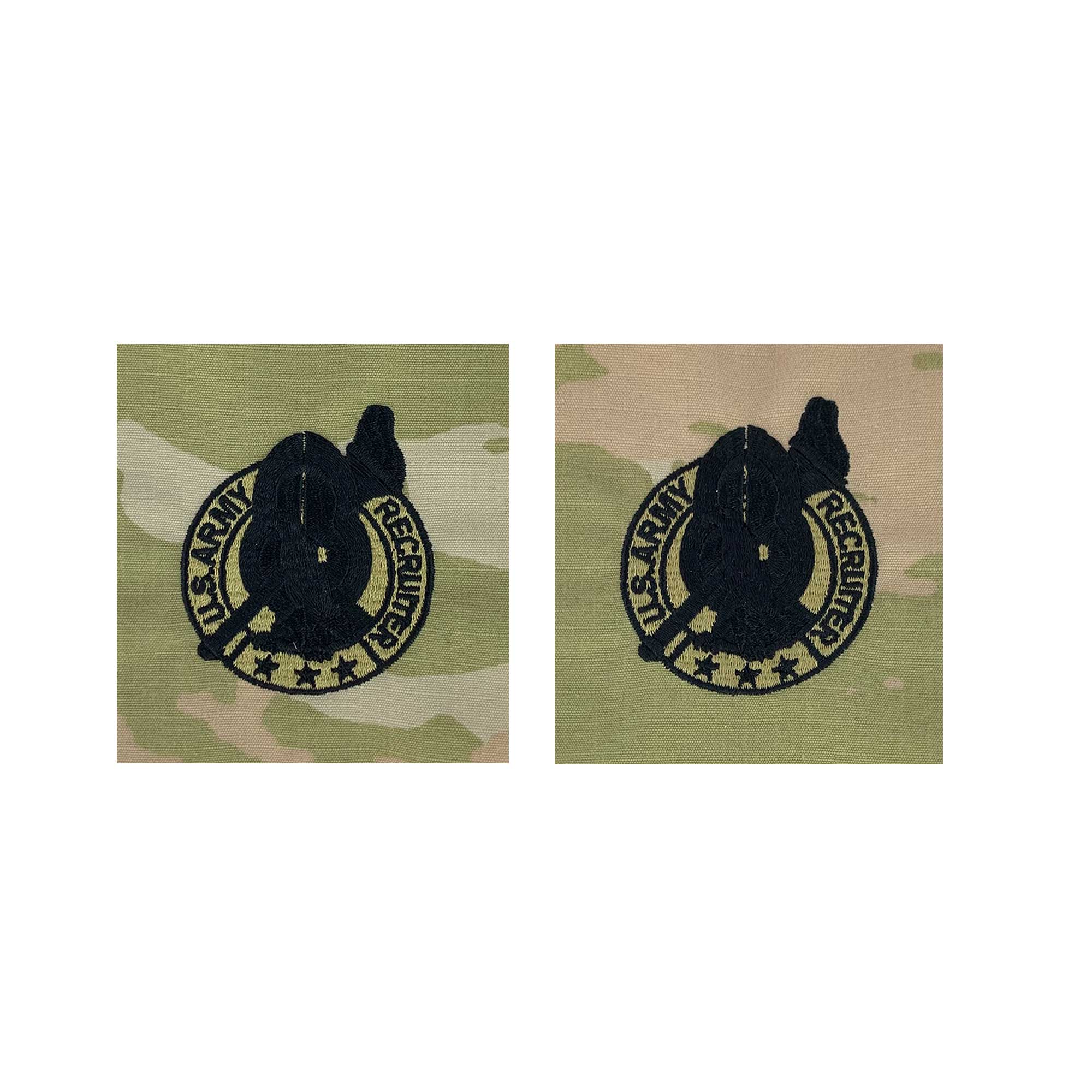 Army Embroidered Badge on OCP Sew On: Recruiter Silver