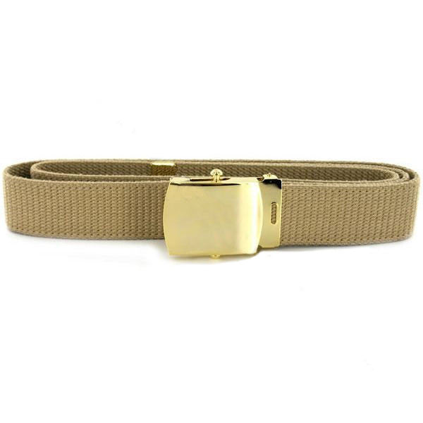 USN Male Khaki Cotton Belt with Brass Buckle and Tip
