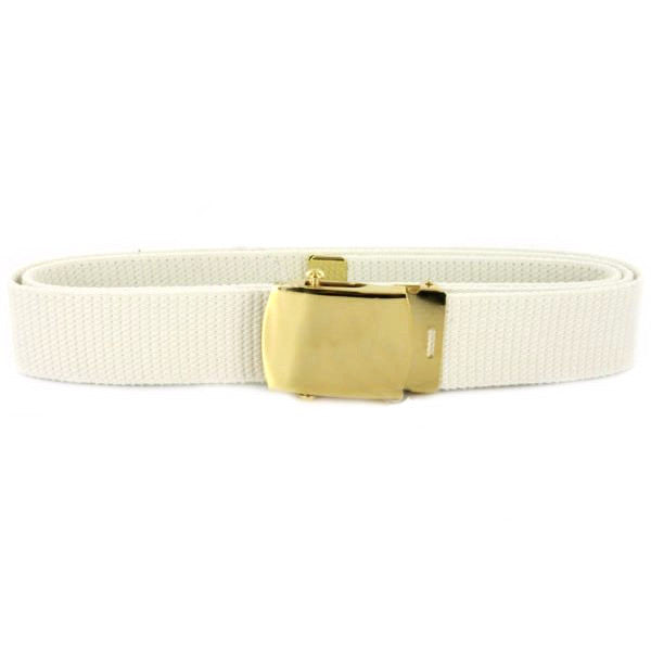 USN Male White Cotton Belt with 24k Gold Buckle and Tip display picture 2