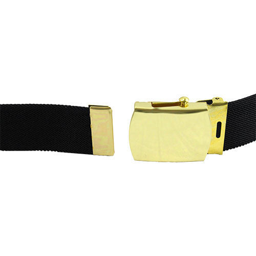 Army Belt: Black Elastic with Brass Buckle and Tip Extra Long