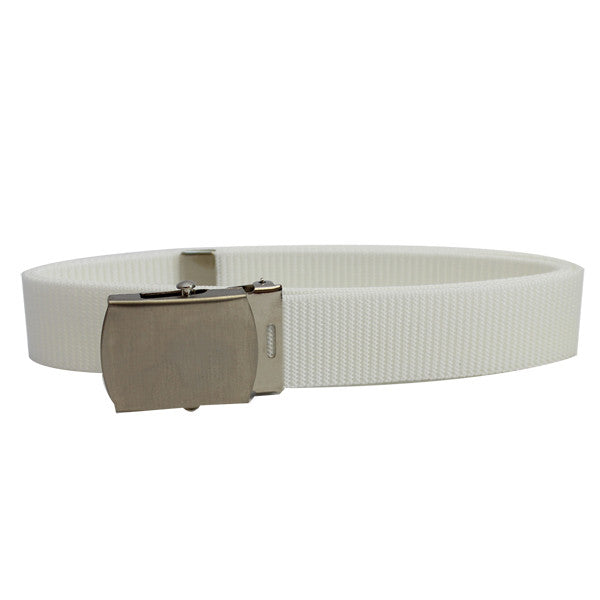 USCG Auxillary White Nylon Belt with Satin Silver Buckle and Tip