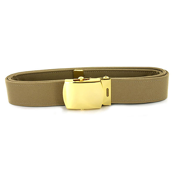 USN Male Khaki CNT Belt with 24k Gold Buckle and Tip