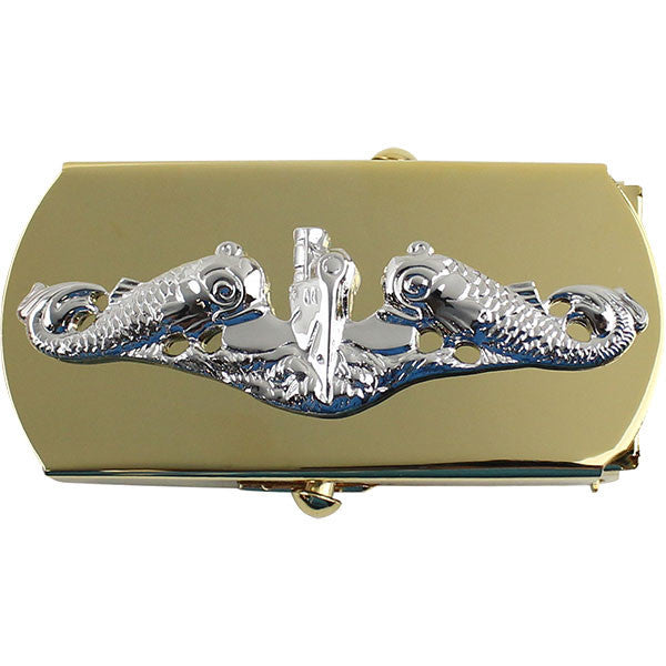 Navy Belt Buckle: Submarine for Chief Petty Officer - silver mirror on gold