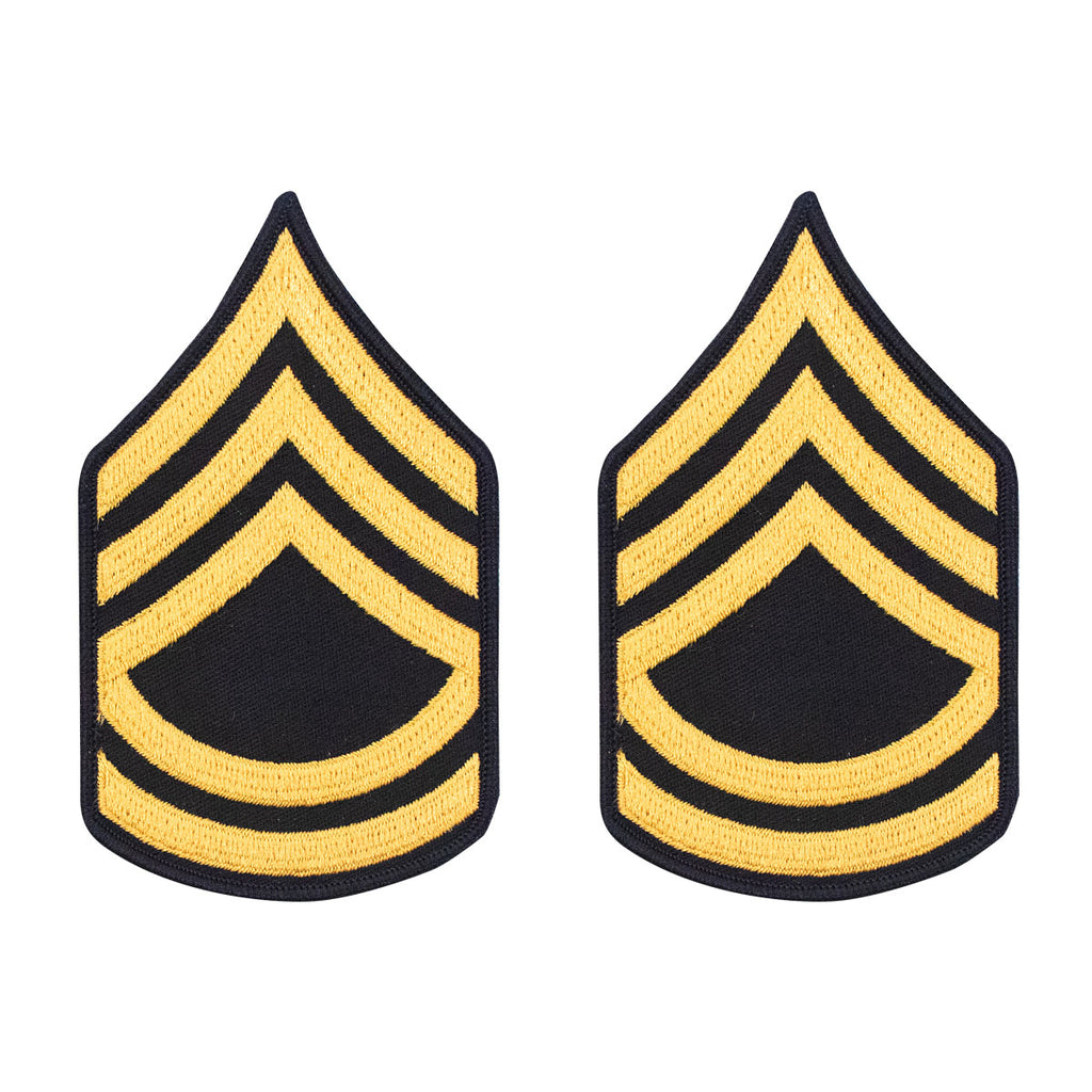Army Chevron: Sergeant First Class - gold embroidered on blue, male