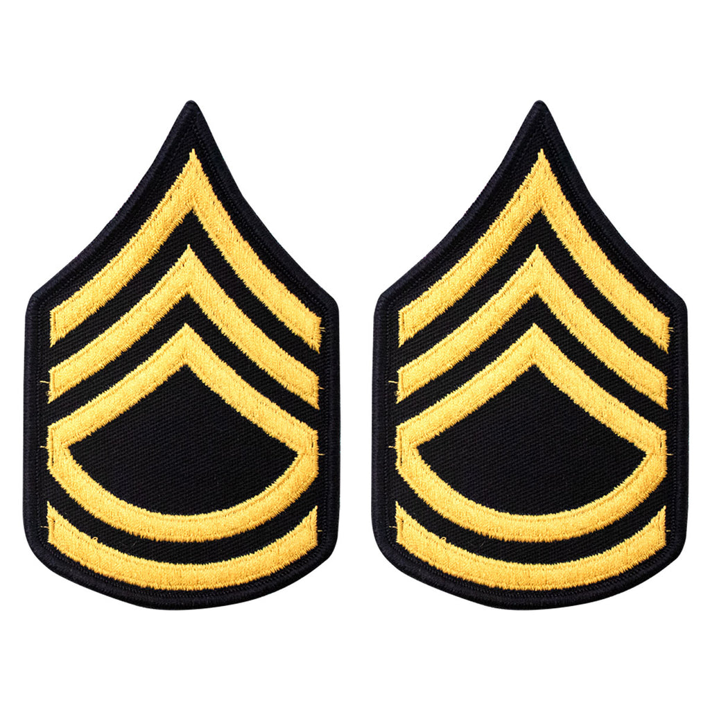 Army Chevron: Sergeant First Class - gold embroidered on blue, female