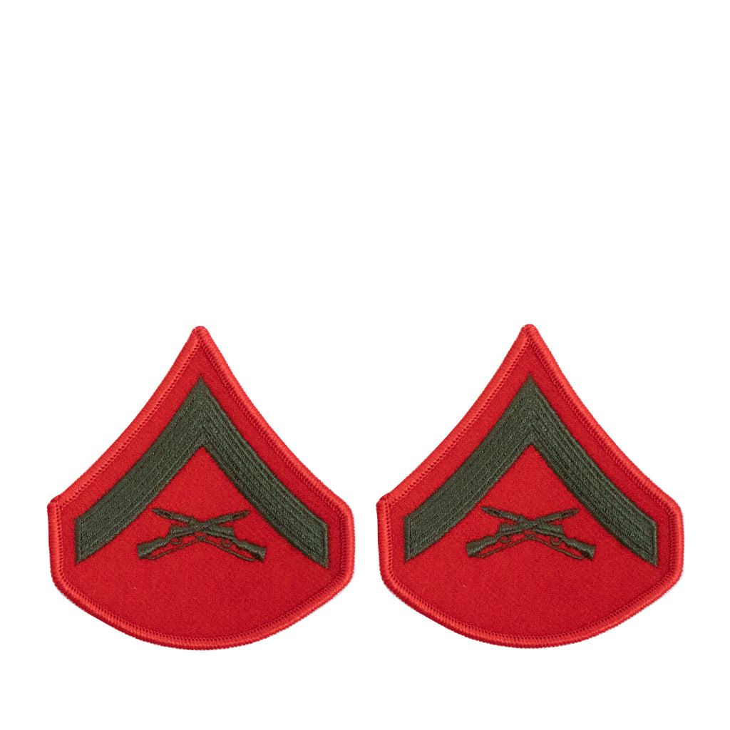 Marine Corps Chevron: Lance Corporal - green embroidered on red, female