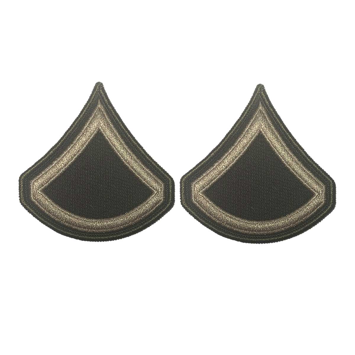Army Green Service Uniform Chevron: Private First Class - embroidered on green, Small