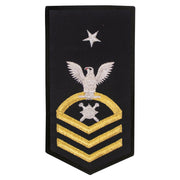 Navy E8 FEMALE Rating Badge: EOD Explosive Ordnance Disposal Technician - seaworthy gold on blue