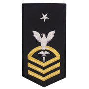 Navy E8 FEMALE Rating Badge: HM Hospitalman - seaworthy gold on blue
