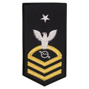 Navy E8 FEMALE Rating Badge: OS Operations Specialist - seaworthy gold on blue