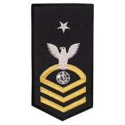 Navy E8 FEMALE Rating Badge: RP Religious Programs Specialist - seaworthy gold on blue