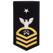 Navy E8 FEMALE Rating Badge: LS Logistics Specialist - seaworthy gold on blue