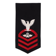 Navy E7 FEMALE Rating Badge: AC Air Traffic Controller - seaworthy red on blue