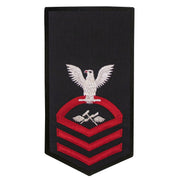 Navy E7 FEMALE Rating Badge: AS Aviation Supply Equipment Technician - seaworthy red on blue