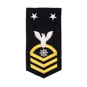 Navy E9 FEMALE Rating Badge: QM Quartermaster - seaworthy gold on blue