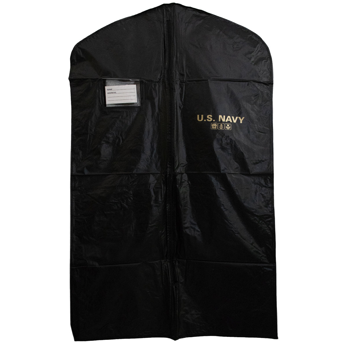 Navy Logo Garment Cover: Black Vinyl with zipper 39"
