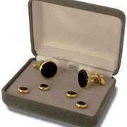 Navy Cuff Links and Shirt Stud: Black Onyx with Gold Backing - set of 4