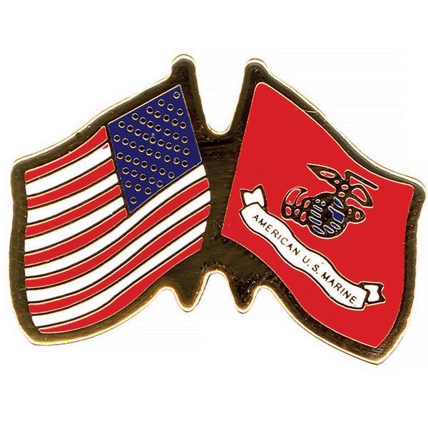 Lapel Pin: Crossed Flags - United States and Marine Corps