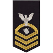 Navy E7 MALE Rating Badge: Personnelman - seaworthy gold on blue