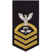 Navy E7 MALE Rating Badge: Aircrew Survival Equipmentman - seaworthy gold on blue