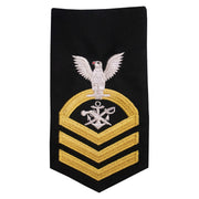 Navy E7 MALE Rating Badge: Special Warfare Boat Operator - seaworthy gold on blue