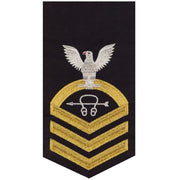 Navy E7 MALE Rating Badge: Sonar Technician - seaworthy gold on blue