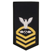 Navy E7 FEMALE Rating Badge: AM Aviation Structural Mechanic - seaworthy gold on blue