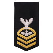 Navy E7 FEMALE Rating Badge: AO Aviation Ordnanceman - seaworthy gold on blue