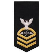 Navy E7 FEMALE Rating Badge: AT Aviation Electronics Technician - seaworthy gold on blue