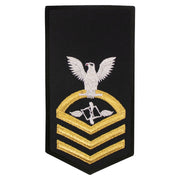 Navy E7 FEMALE Rating Badge: AZ Aviation Maintenance Admin. - seaworthy gold on blue