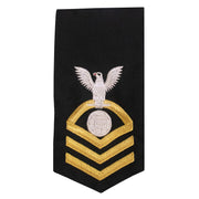Navy E7 FEMALE Rating Badge: EM Electricians Mate - seaworthy gold on blue